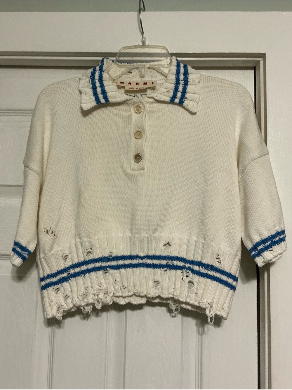Marni Distressed Knit Polo Sweater Top